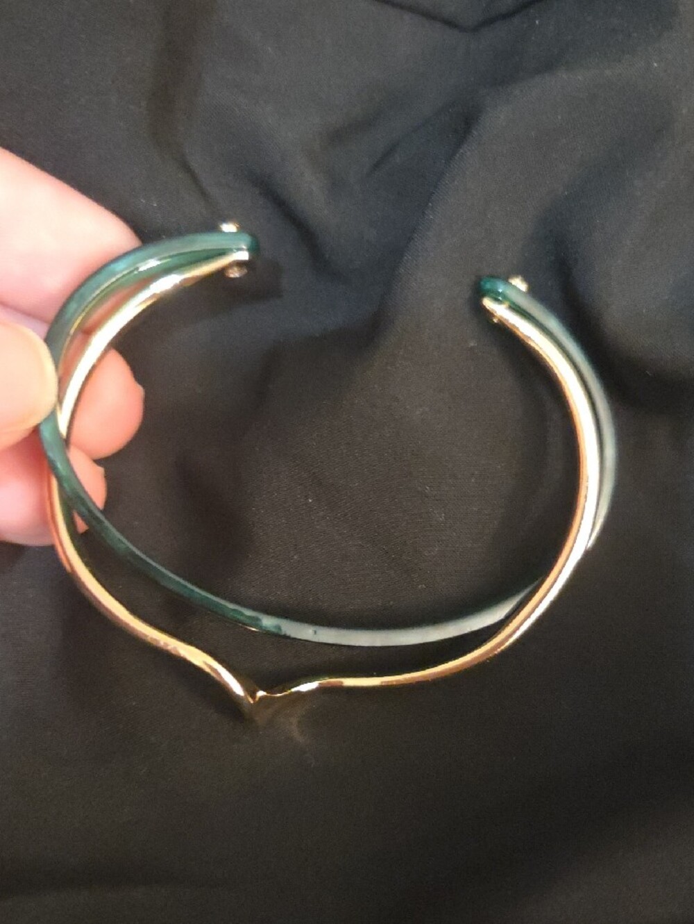 Gold-Tone Swirl Bangle with Green Inlay Bracelet, NIP, Gift Pouch - Picture 6 of 8
